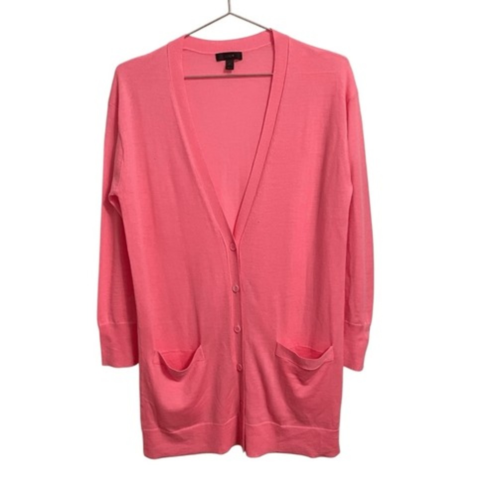 J.Crew Pink 100% Merino Wool Longline V-Neck Button Front Cardigan XS